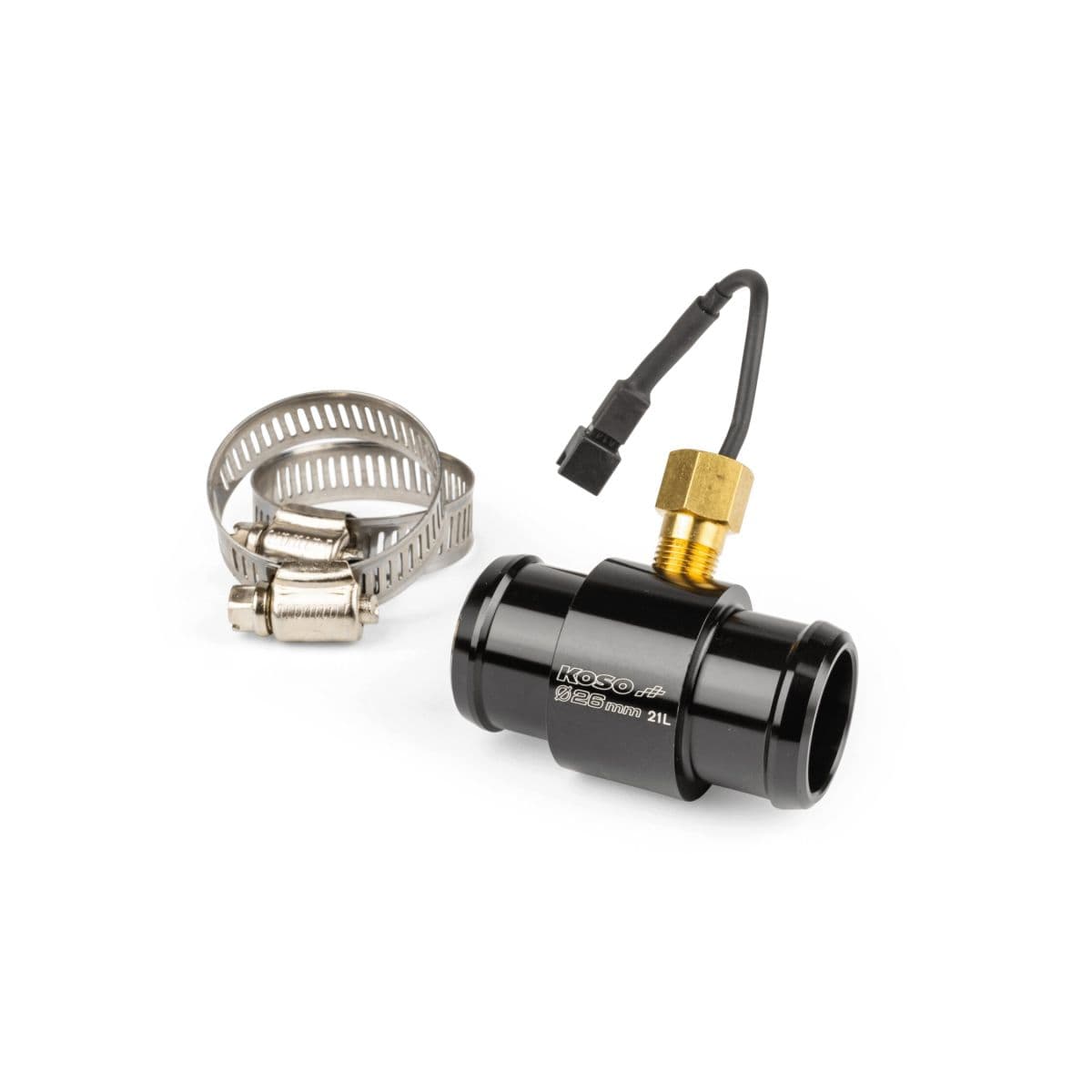 Koso - Adaptateur Avec Sonde De Température Sur Durite Refroidissement 14 / 16 / 18 / 22 / 26 Mm - Koso Noir Connectique Noire 26.00 Mm