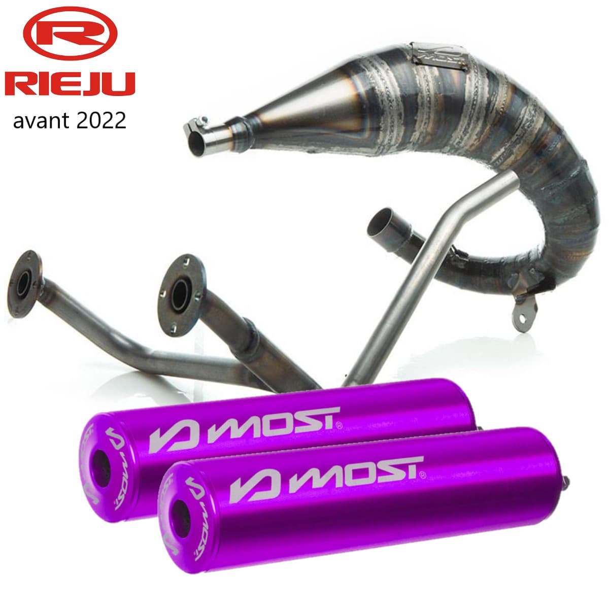 Most - Pot D'échappement Most 50cc 70cc Passage Haut Double Sortie Rieju Mrt Avant 2022 Violet 54833-defaultcombination