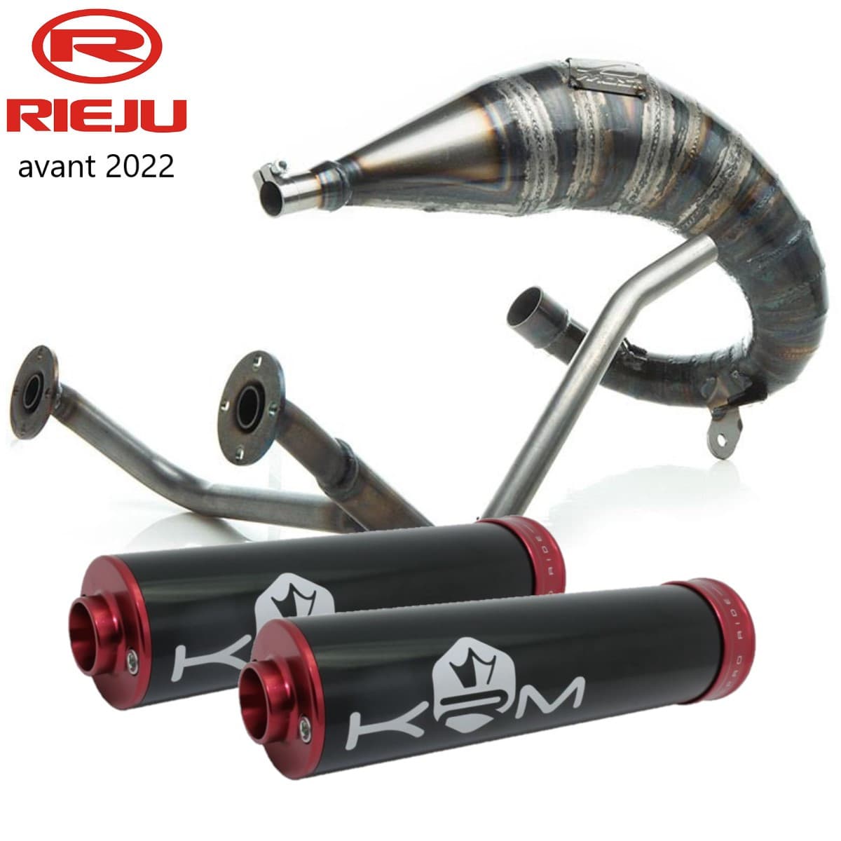 Most - Pot D'échappement Most 50cc 70cc Passage Haut Double Sortie Krm Rieju Mrt Avant 2022 Noir Rouge 68f88fb80636f