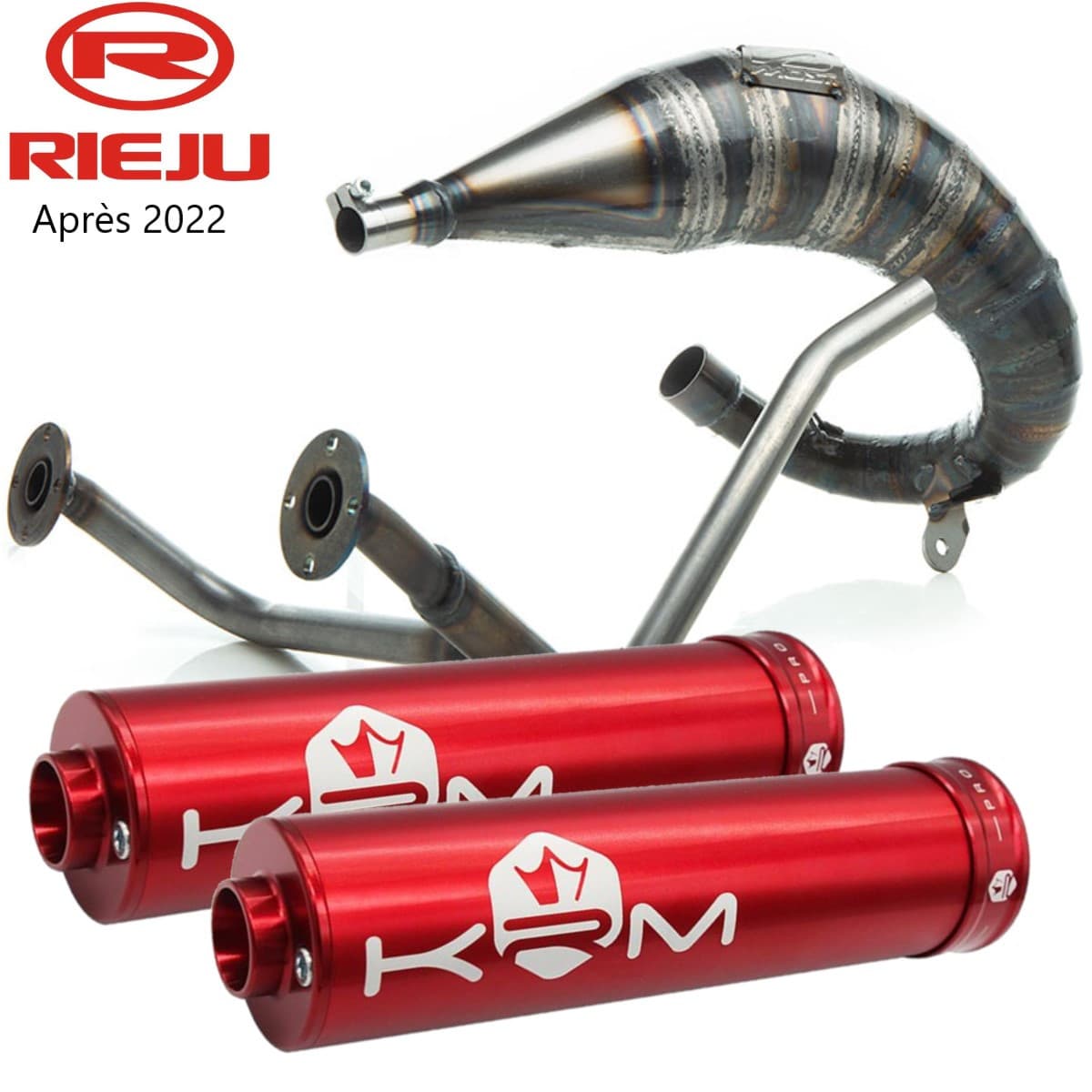 Most - Pot D'échappement Most 50cc 70cc Passage Haut Double Sortie Krm Rieju Mrt Après 2022 Rouge