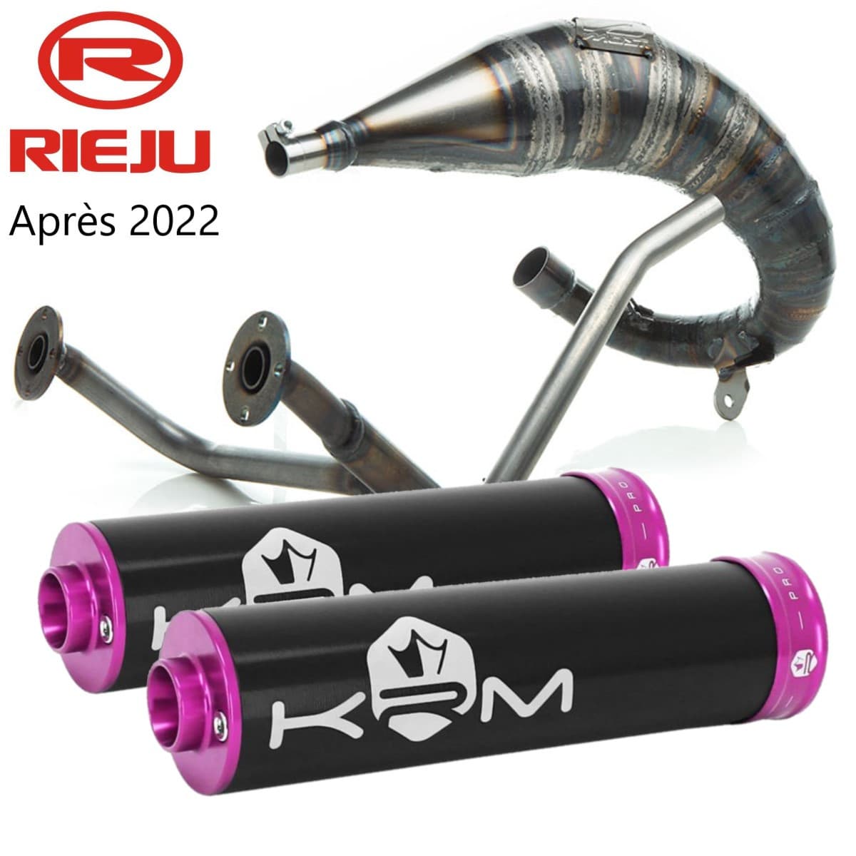 Most - Pot D'échappement Most 50cc 70cc Passage Haut Double Sortie Krm Rieju Mrt Après 2022 Noir Et Rose