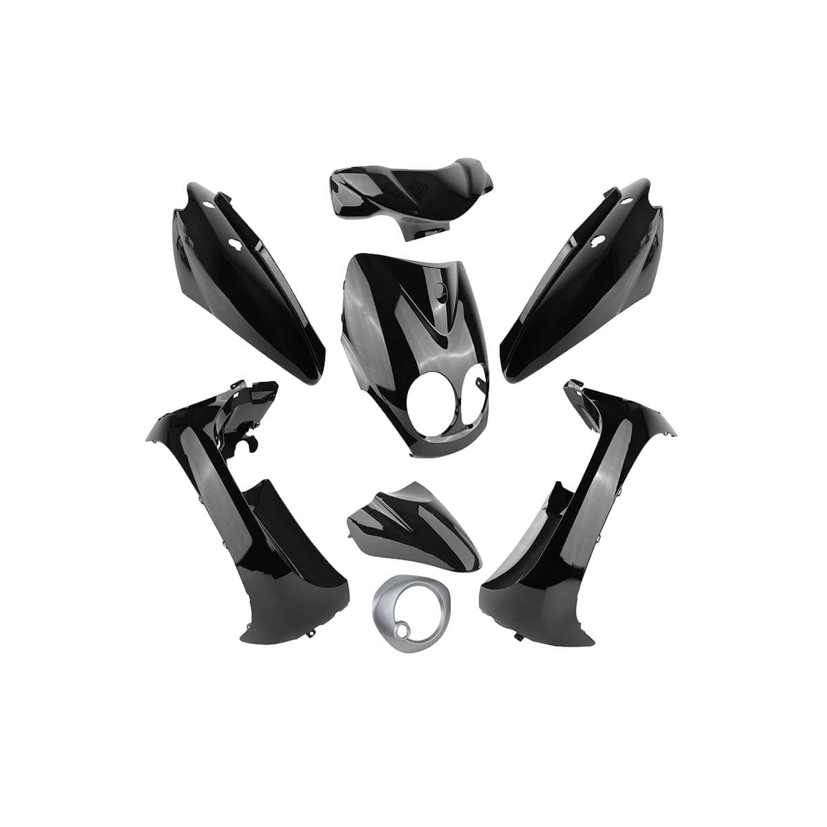 Adaptable - Kit Carénage 8 Pièces Adaptable Mbk Ovetto/ Yamaha Neo's Compteur Digital- Noir Brillant