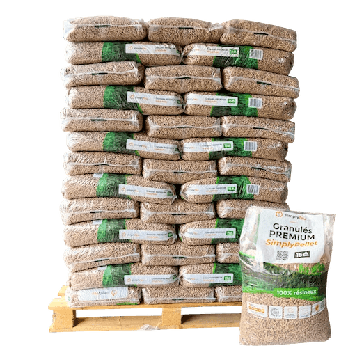 Granulés de bois Premium SimplyPellet – Sacs de 15 kg - 3 palettes – 195 sacs (2 925 kg)