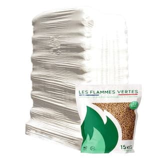 Granulés de bois Flammes Vertes – Sacs de 15 kg - 2 palettes – 130 sacs (1 950 kg)