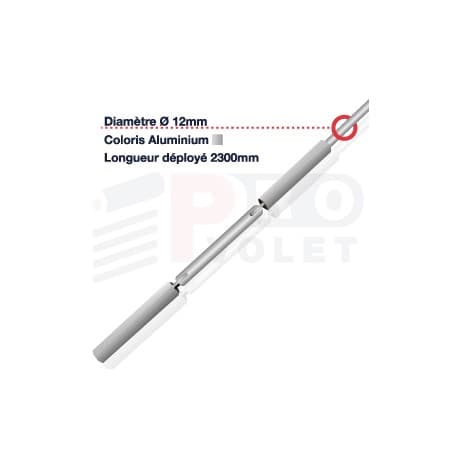 Tringle oscillante coloris gris alu Ă 14 mm - Lg 2300 mm - Pro Volet