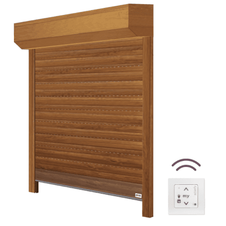 Volet roulant sur-mesure chĂȘne dorĂ© - Pro Volet