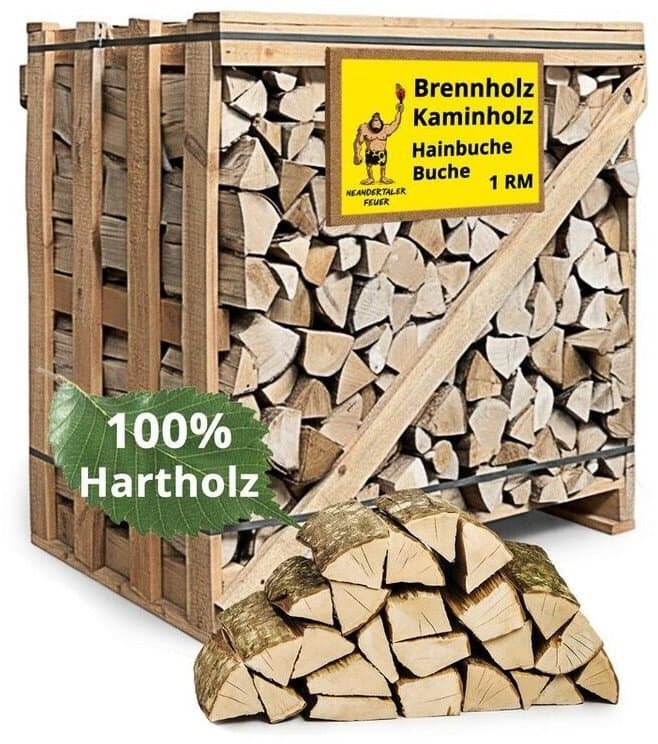 Neandertaler Feuer Hainbuchen-Kaminholz 25 cm – 500 kg auf Palette