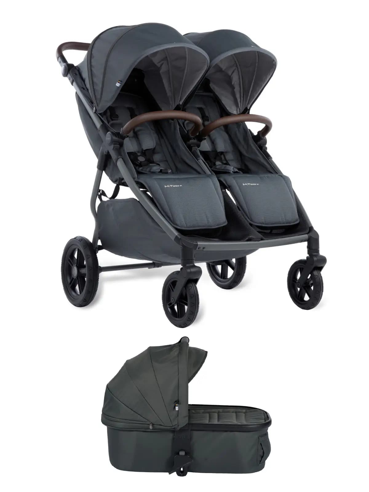 MAST Swiss Design Mast M.Twin x - Geschwisterwagen mit verstellbarem Schiebegriff und HP Wheels - Volcanic Ash