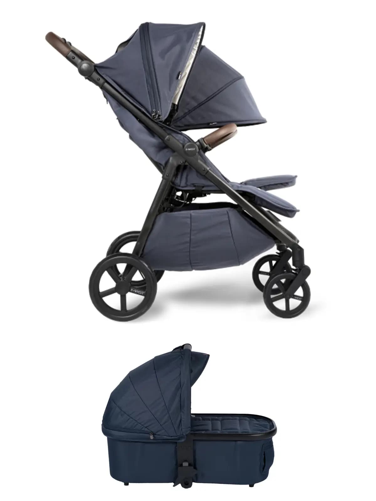 MAST Swiss Design Mast M.Twin x - Geschwisterwagen mit verstellbarem Schiebegriff und LW Wheels - Blueberry