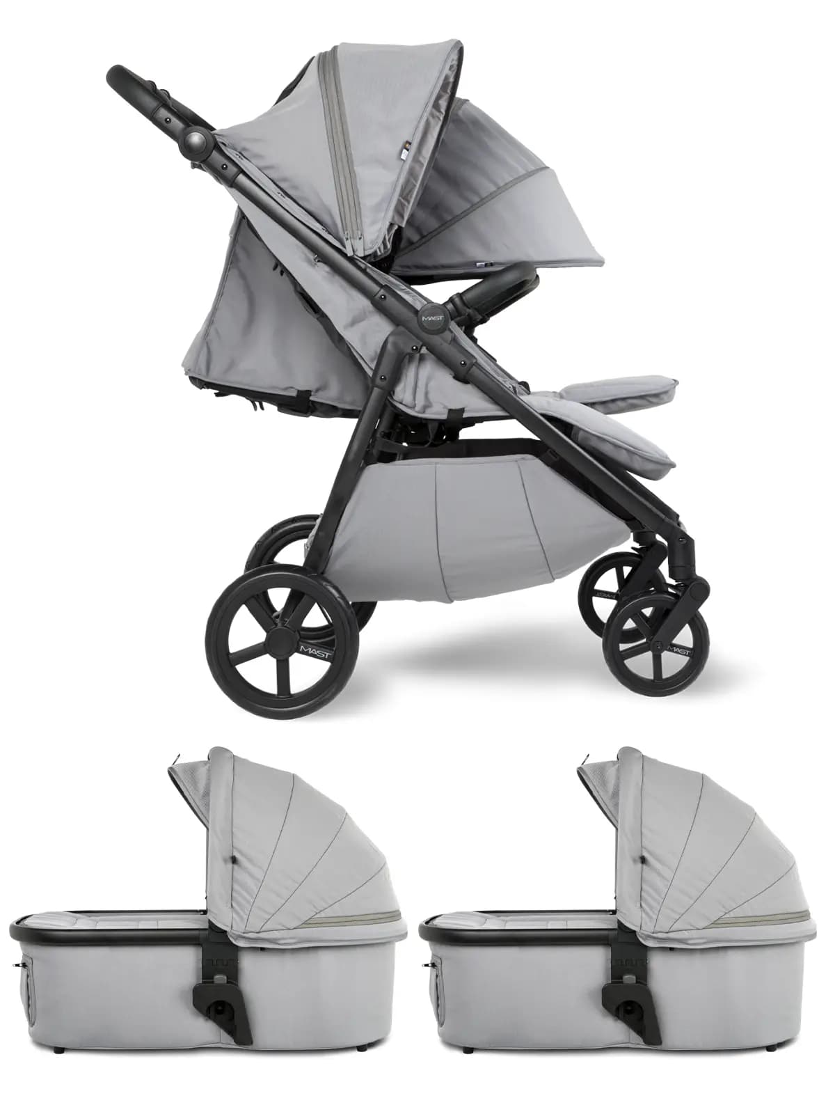 MAST Swiss Design Mast M.Twin x - Zwillingskinderwagen 2-in-1 mit verstellbarem Schiebegriff und LW Wheels - Koala