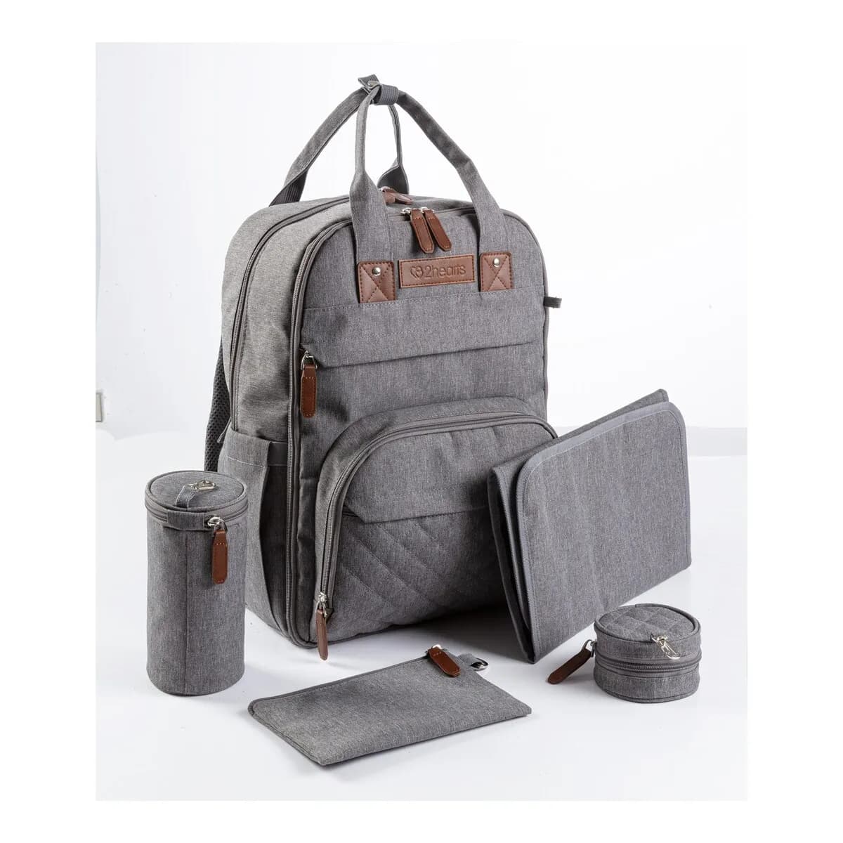 2hearts Wickelrucksack Functional - für geordnete Pflegeutensilien unterwegs - grau
