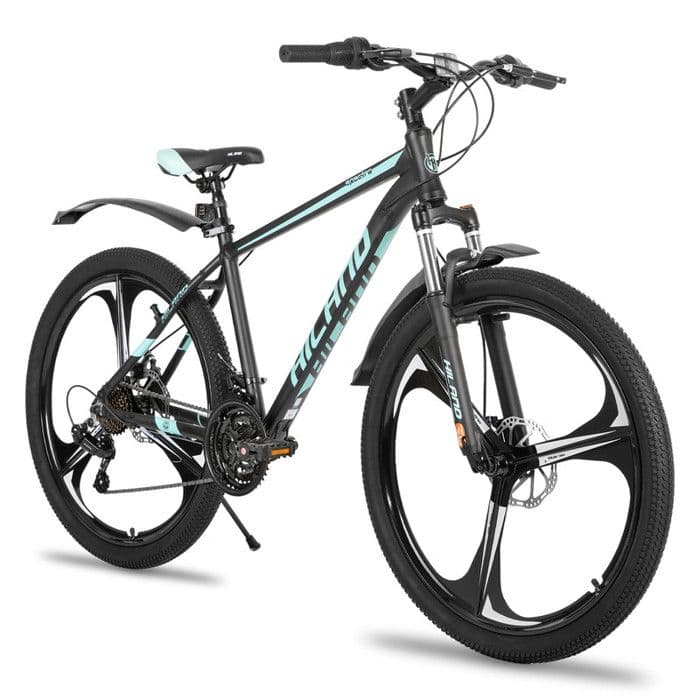 Hiland VTT à 3 rayons,21 vitesses,cadre en aluminium,roues de 26 pouces,frein à disque pour homme,femme-Bleu - Standard