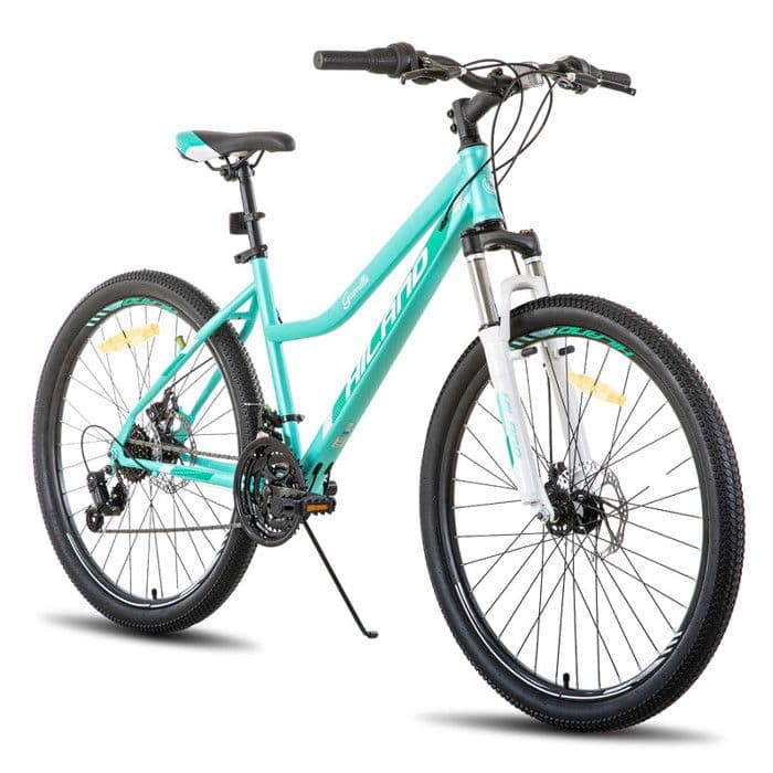 HILAND VTT Femme 26 pouces 21 vitesses avec Suspension Fourche Acier Cadre Freins à Disques et Garde-boue-Vert - Standard