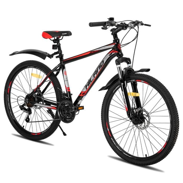 Hiland VTT multi-rayons,dérailleur Shimano 21 vitesses,cadre en aluminium,roues 26″,freins à disque pour-Noir - L