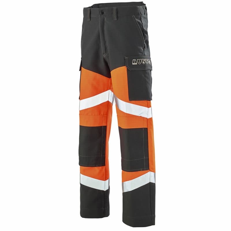 Cepovett - Pantalon résistant à la flamme en polyester majoritaire SILVER TECH 260 - XS - Orange / Bleu Marine