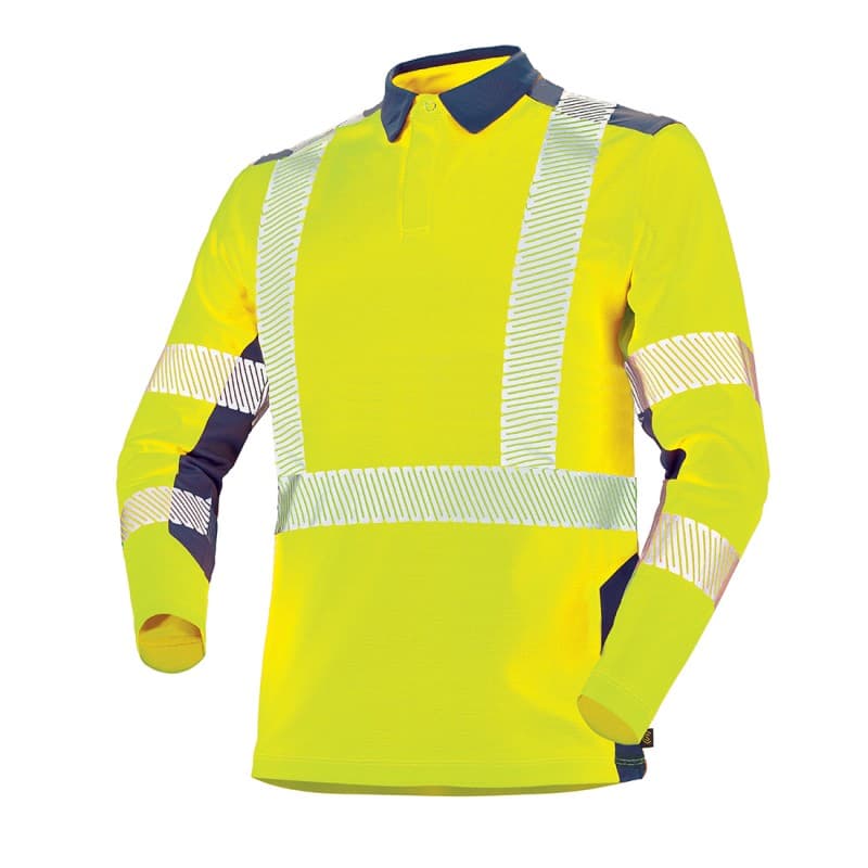 Cepovett - Polo manches longues Fluo Safe - S - Jaune / Bleu Foncé