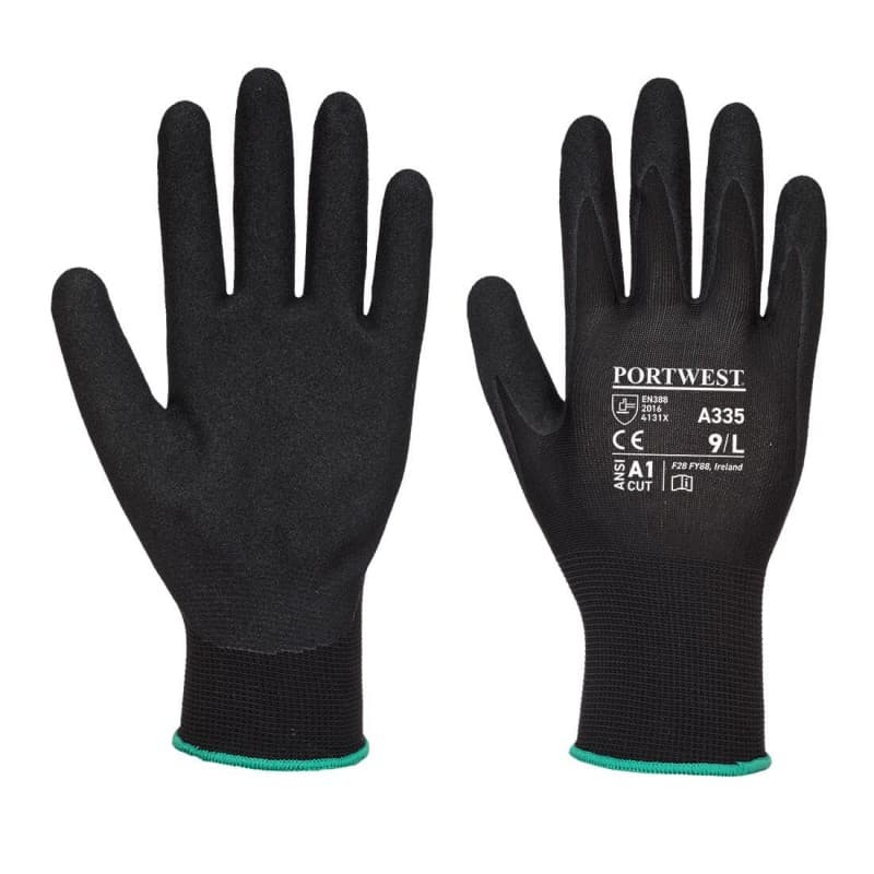 Portwest - Gants manutention enduit nitrile sablé DERMI GRIP NPR15 (Pack de 12) - 9 - Noir