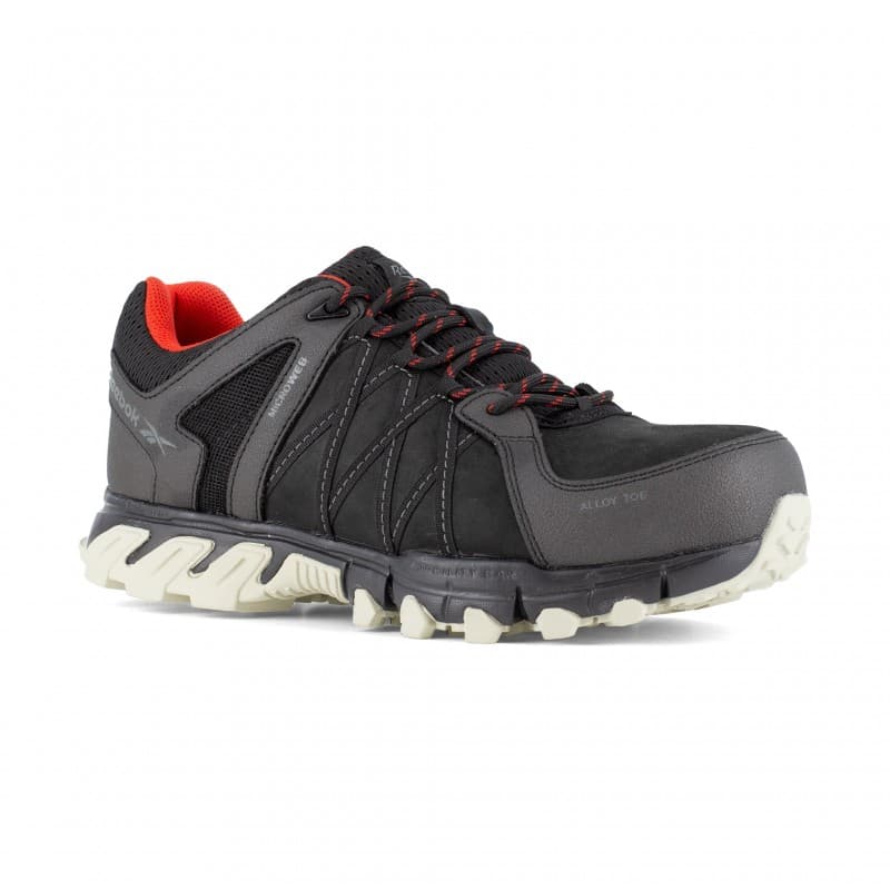 Reebok - Chaussures de sécurité basses noire et rouge en cuir imperméable embout aluminium TRAIL GRIP S3 SRC - 39 - Noir / Rouge