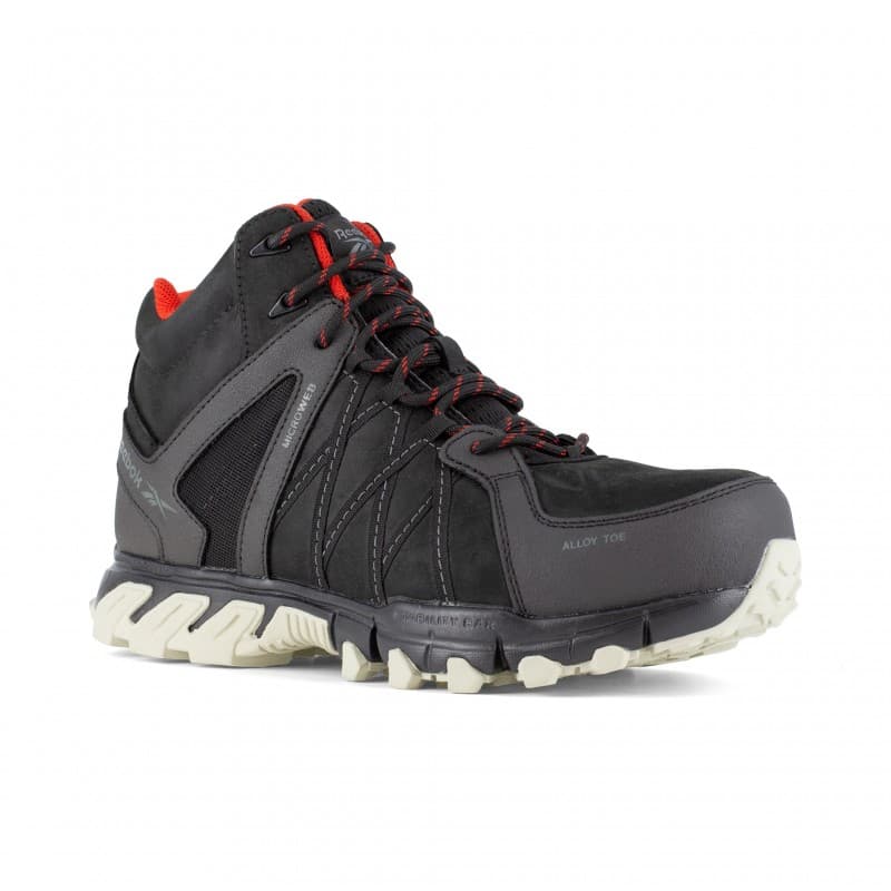 Reebok - Chaussures de sécurité montantes noire et rouge en cuir imperméable embout aluminium TRAIL GRIP S3 SRC - 39 - Noir / Rouge