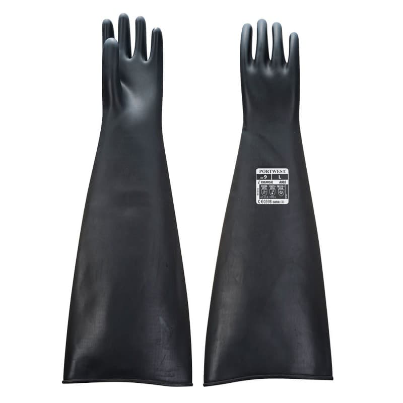 Portwest - Gants de protection chimique en latex lourd spécial industrie 60cm - 9 - Noir