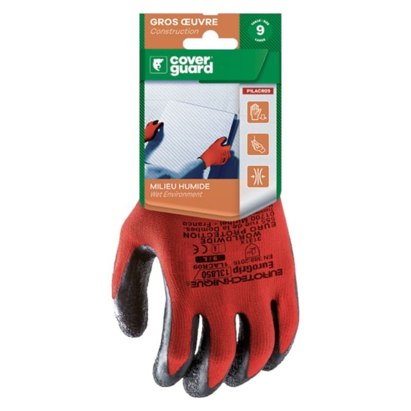 Coverguard - Gants de protection de polyester avec paume enduite latex EUROLITE 13L850 (Pack de 5) - 9 - Rouge