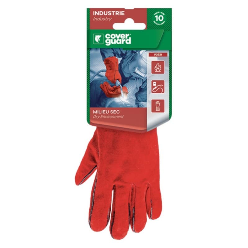 Coverguard - Gants de soudure en croûte de vachette doublé molleton rouge (Pack de 5) - 10 - Rouge