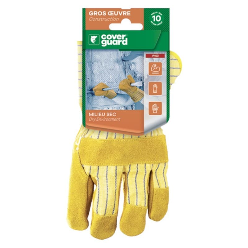 Coverguard - Gants docker en cuir croûte de vachette jaune avec renfort de la paume EUROSTRONG 153 (Pack de 6) - 10 - Jaune