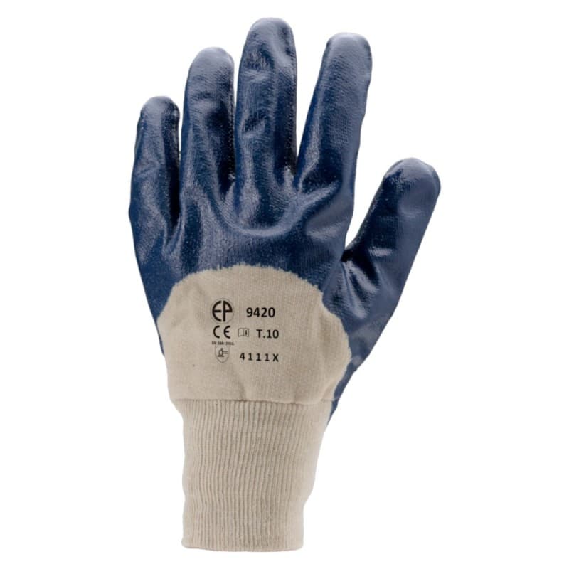 Coverguard - Gants de manutention lourde en coton enduit 3/4 nitrile bleu standard EUROSTRONG 9420 (Pack de 10) - 10 - Blanc