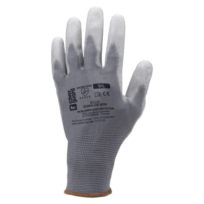 Coverguard - Gants de manutention avec paume enduite PU gris EUROLITE 6030 gris (Pack de 10) - 7 - Gris