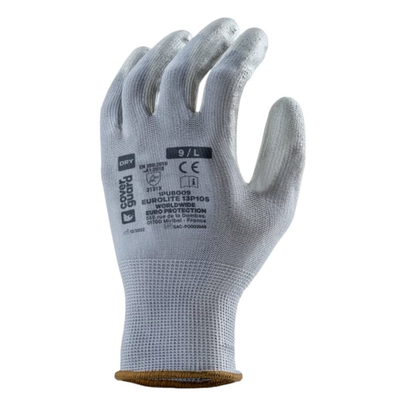 Coverguard - Gants de manutention en milieu sec paume enduite PU EUROLITE 13P105 (Pack de 10) - 6 - Gris
