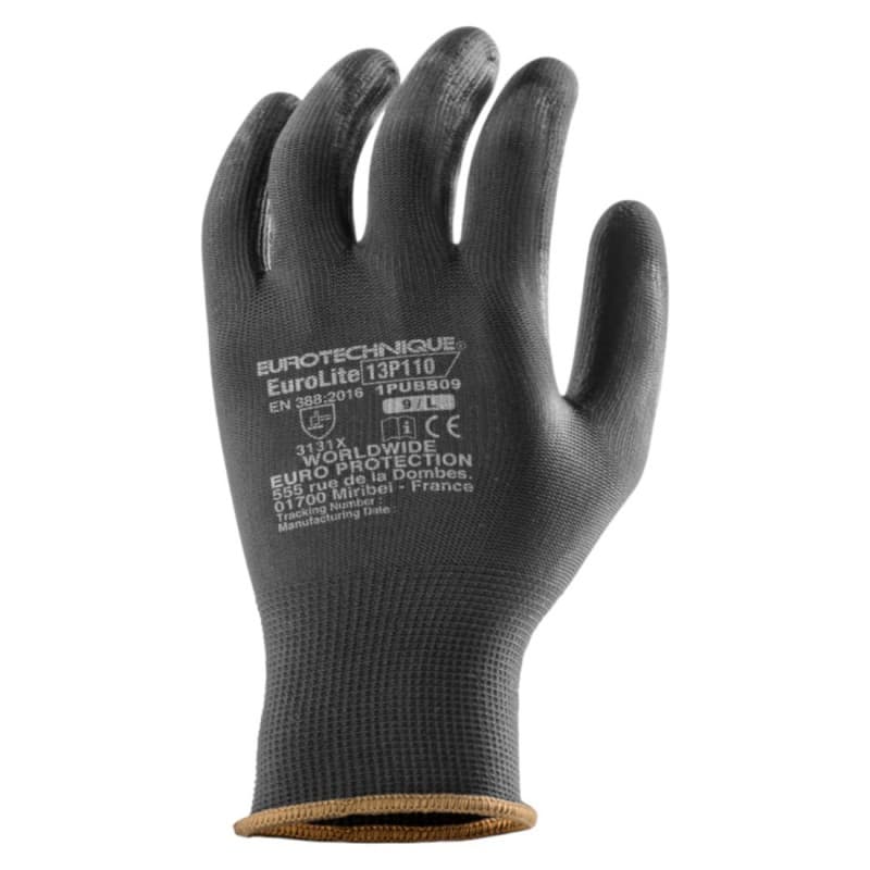 Coverguard - Gants grip en milieu sec paume enduite PU EUROLITE 13P110 (Pack de 5) - 8 - Noir