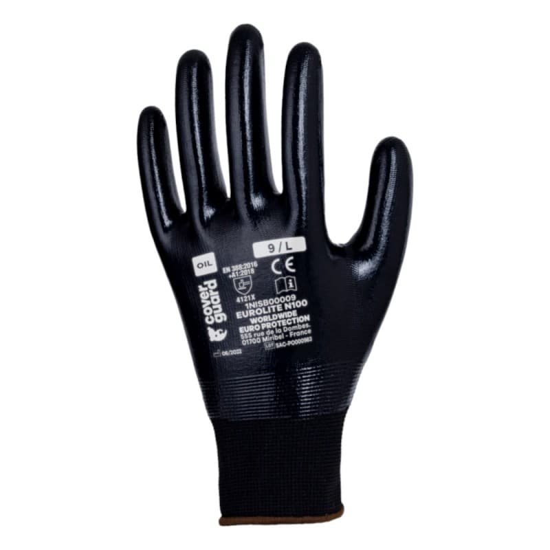 Coverguard - Gants de protection en milieu huileux enduction complète nitrile EUROLITE N100 (Pack de 12) - 8 - Noir