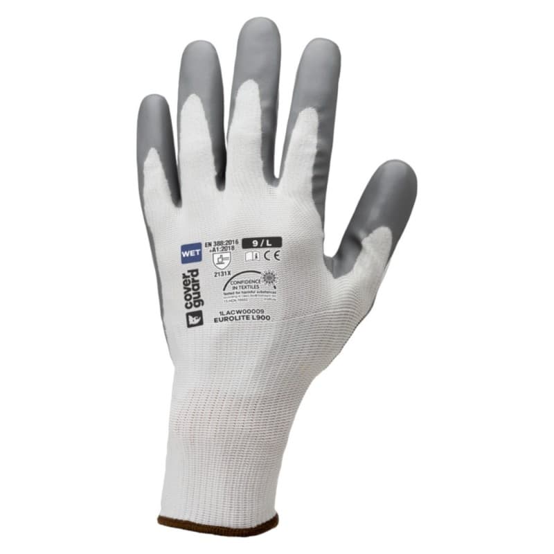 Coverguard - Gants de manutention en PE recyclé et enduction latex adhérisé EUROLITE L900 PE (Pack de 10) - 9 - Blanc