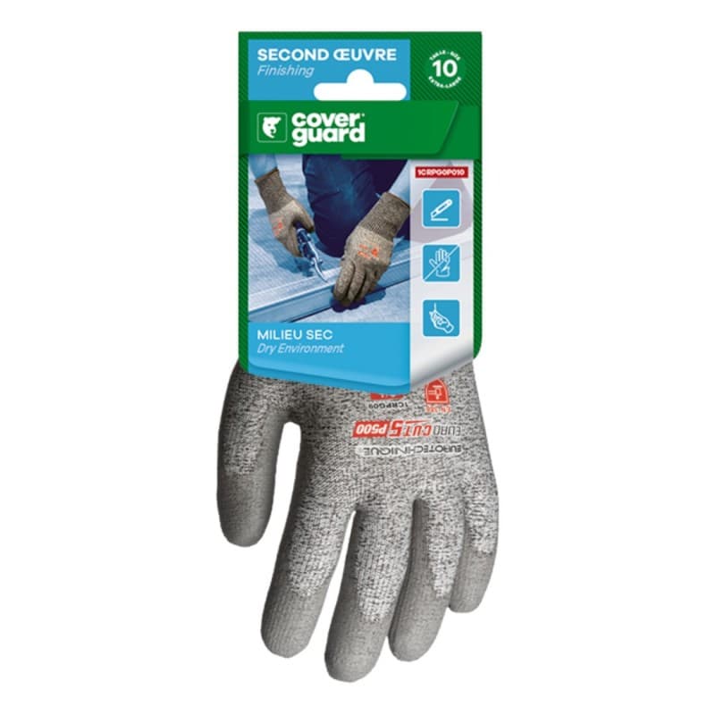 Coverguard - Gants anti-coupures en milieu sec paume enduite PU coupure D EUROCUT P500 (Pack de 5) - 8 - Gris Chiné