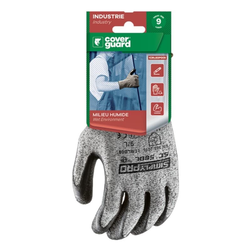 Coverguard - Gants anti-coupures grip exceptionnel en milieu humide paume enduit Latex coupure D EUROCUT SC580L (Pack de 5) - 10 - Gris Chiné