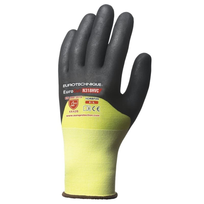 Coverguard - Gants anti coupures jaune noir HPPE enduit nitrile EUROCUT N318HVC (Pack de 5) - 6 - Jaune / Noir