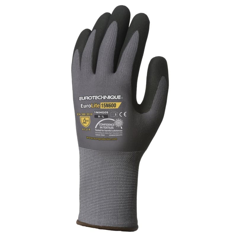 Coverguard - Gants manutention gris noir enduit nitrile EUROLITE 15N600 (Pack de 10) - 6 - Gris / Noir