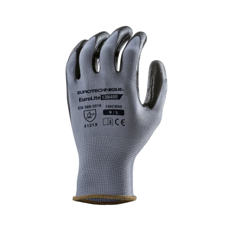 Coverguard - Gants manutention gris enduit nitrile EUROLITE 13N400 (Pack de 10) - 6 - Gris / Noir