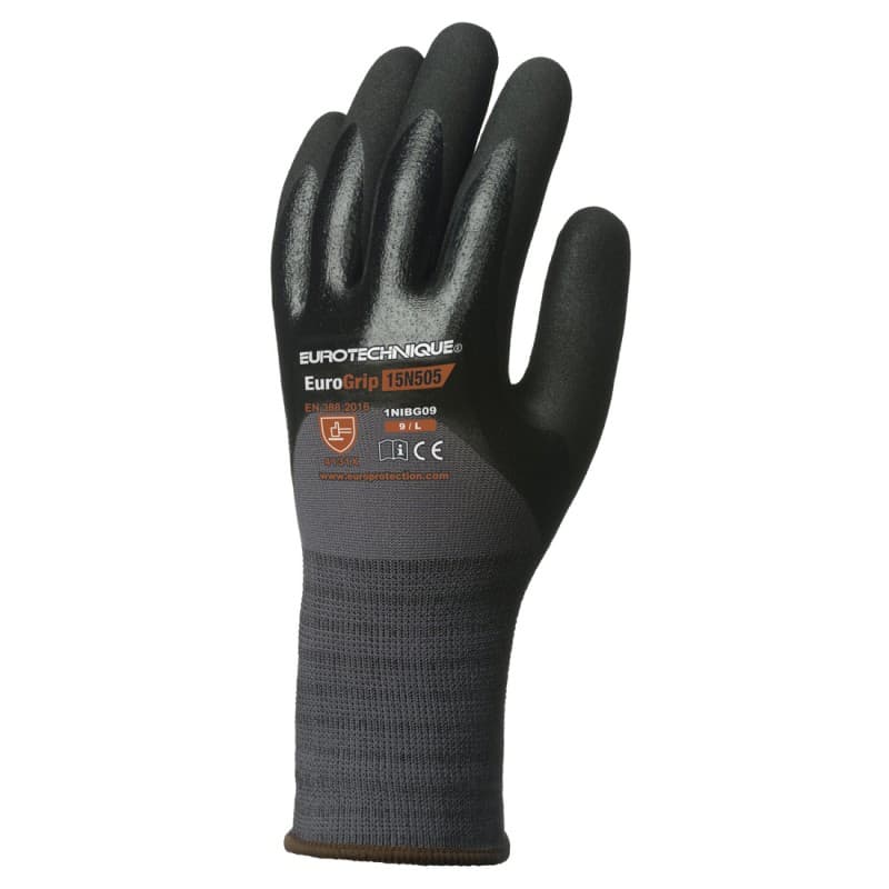 Coverguard - Gants de protection en milieu huileux double enduction nitrile paume et dos EUROLITE 15N505 (Pack de 10) - 6 - Noir