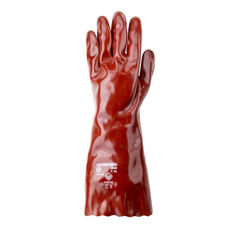 Coverguard - Gants de protection chimique rouge 40cm en coton enduit PVC EUROCHEM 3640 (Pack de 10) - 10 - Rouge