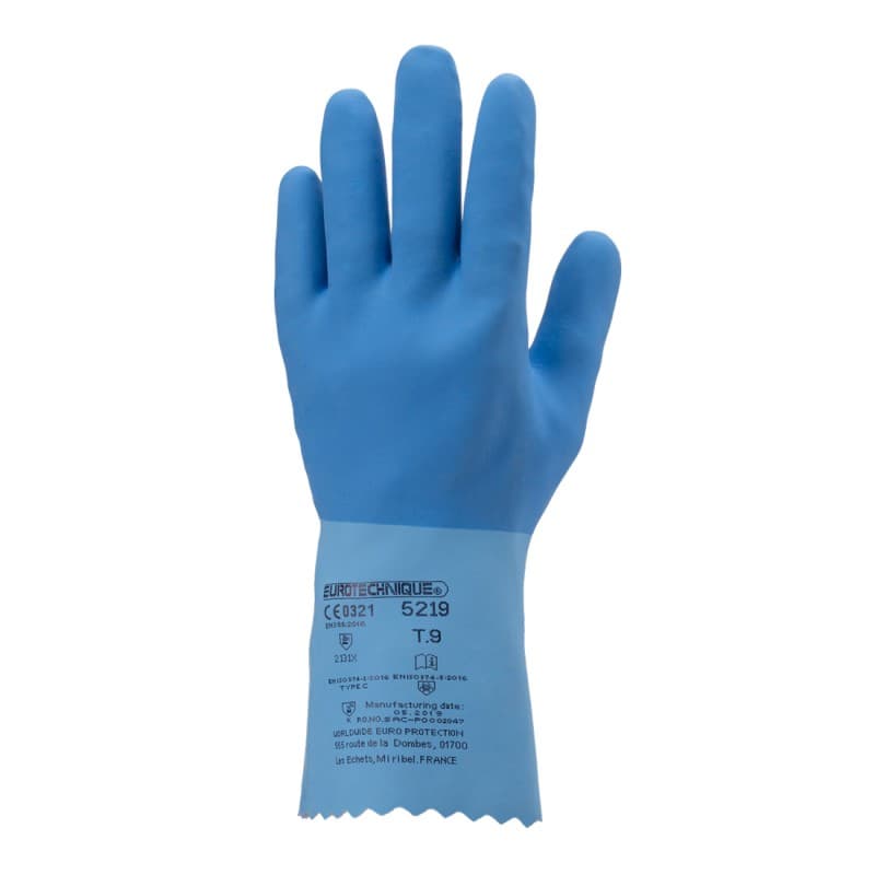 Coverguard - Gants de protection chimique bleu en latex sur jersey coton adhérisé EURODIP 5220 (Pack de 12) - 9 - Bleu
