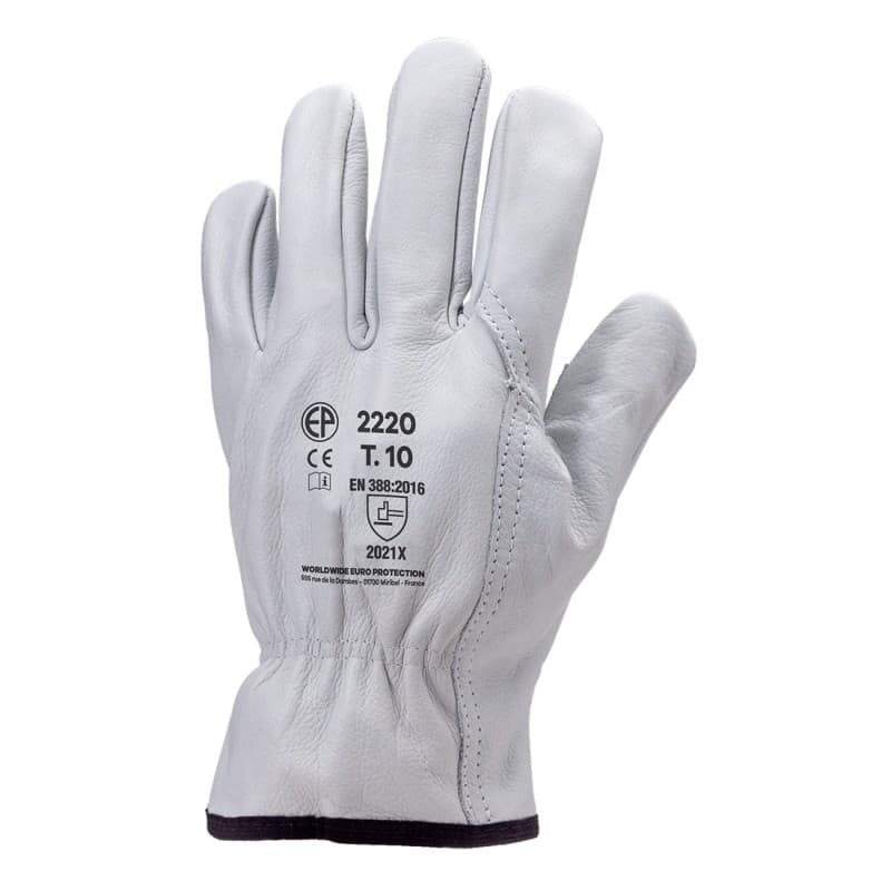 Coverguard - Gants manutention blanc en cuir tout fleur de vachette standard EUROSTRONG 2220 (Pack de 10) - 8 - Blanc