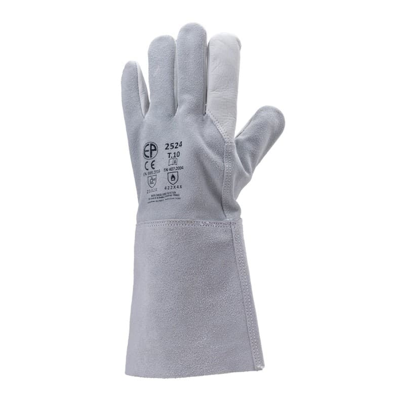 Coverguard - Gants de soudure blanc gris fleur de vachette et dos croƻte EUROWELD 2524 (Pack de 12) - 10 - Blanc / Gris