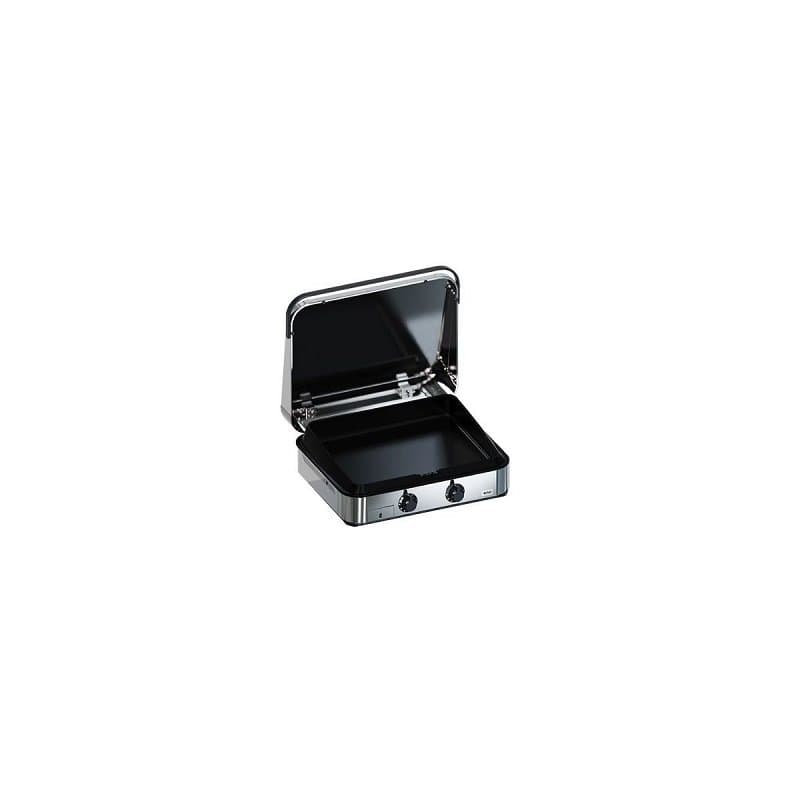 Plancha Enosign 65 inox et noir 2 brûleurs 56 x 40 + capot gaz