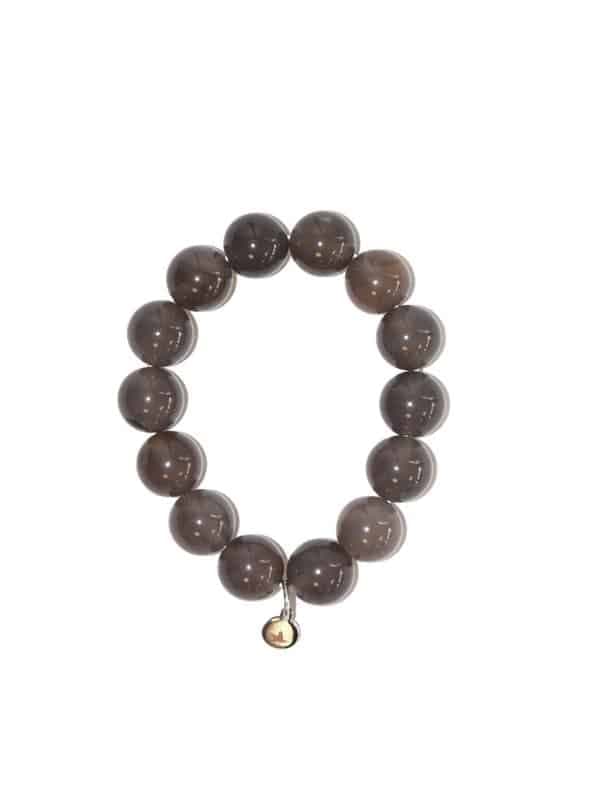 Bracelet Calcédoine Grise Perles Rondes 14 mm