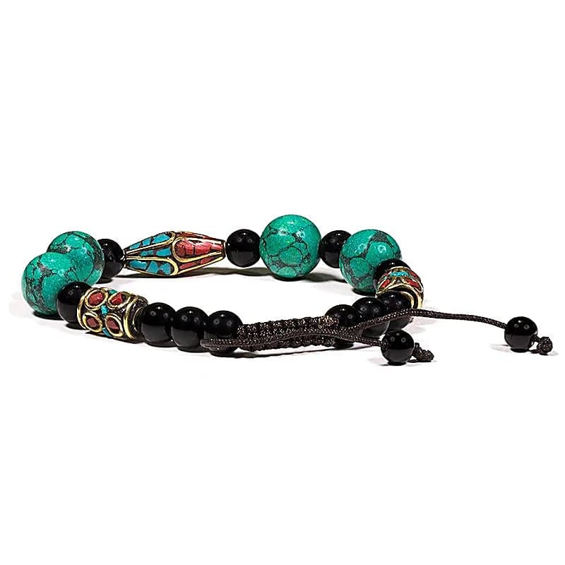 Bracelet turquoise corail et onyx noir