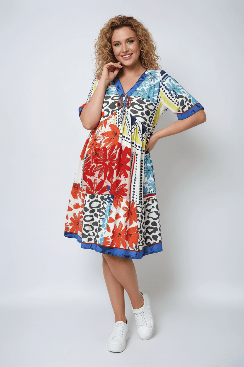 Robe mi-longue en fibranne imprimee