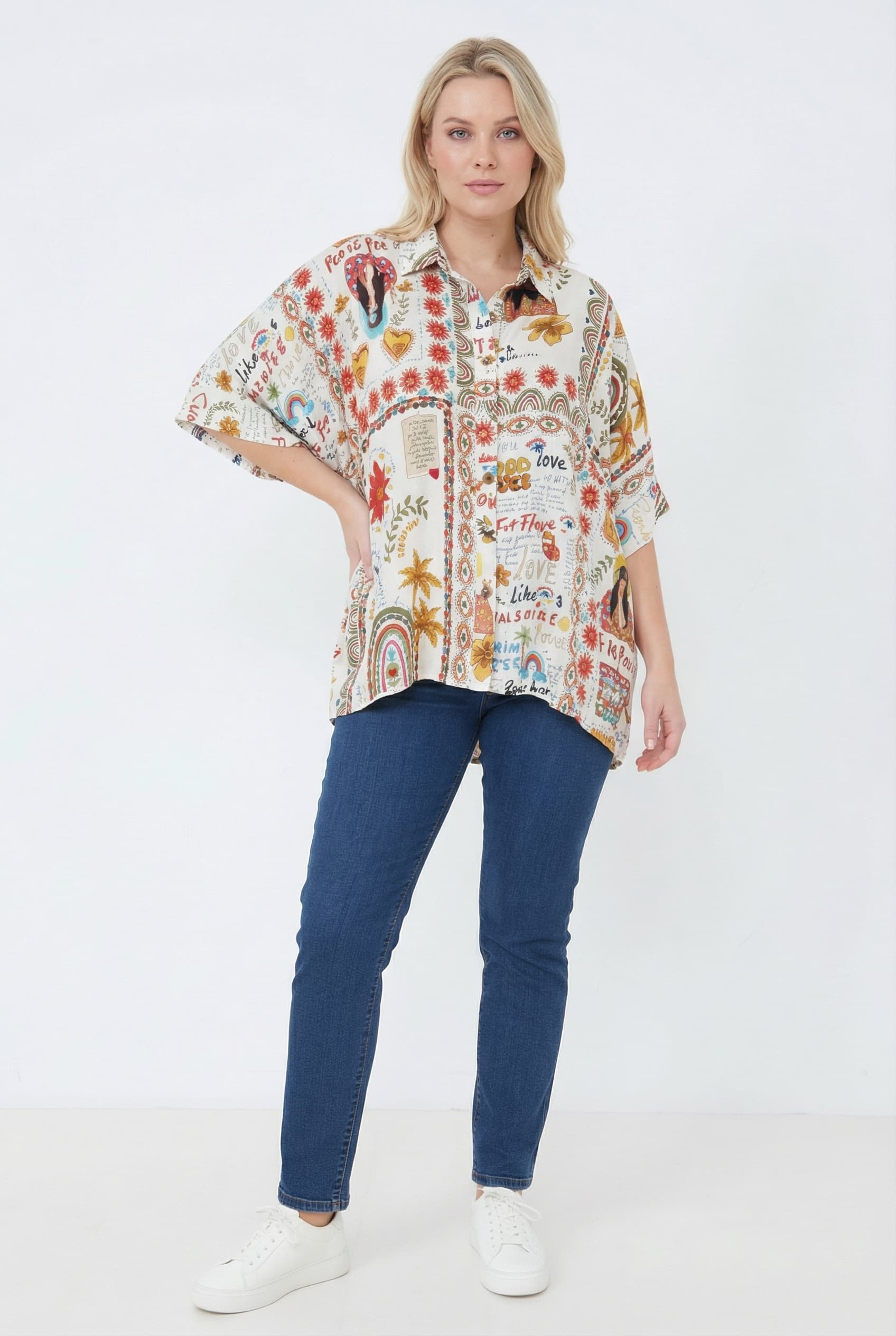 Chemise oversize en viscose imprimee flammee