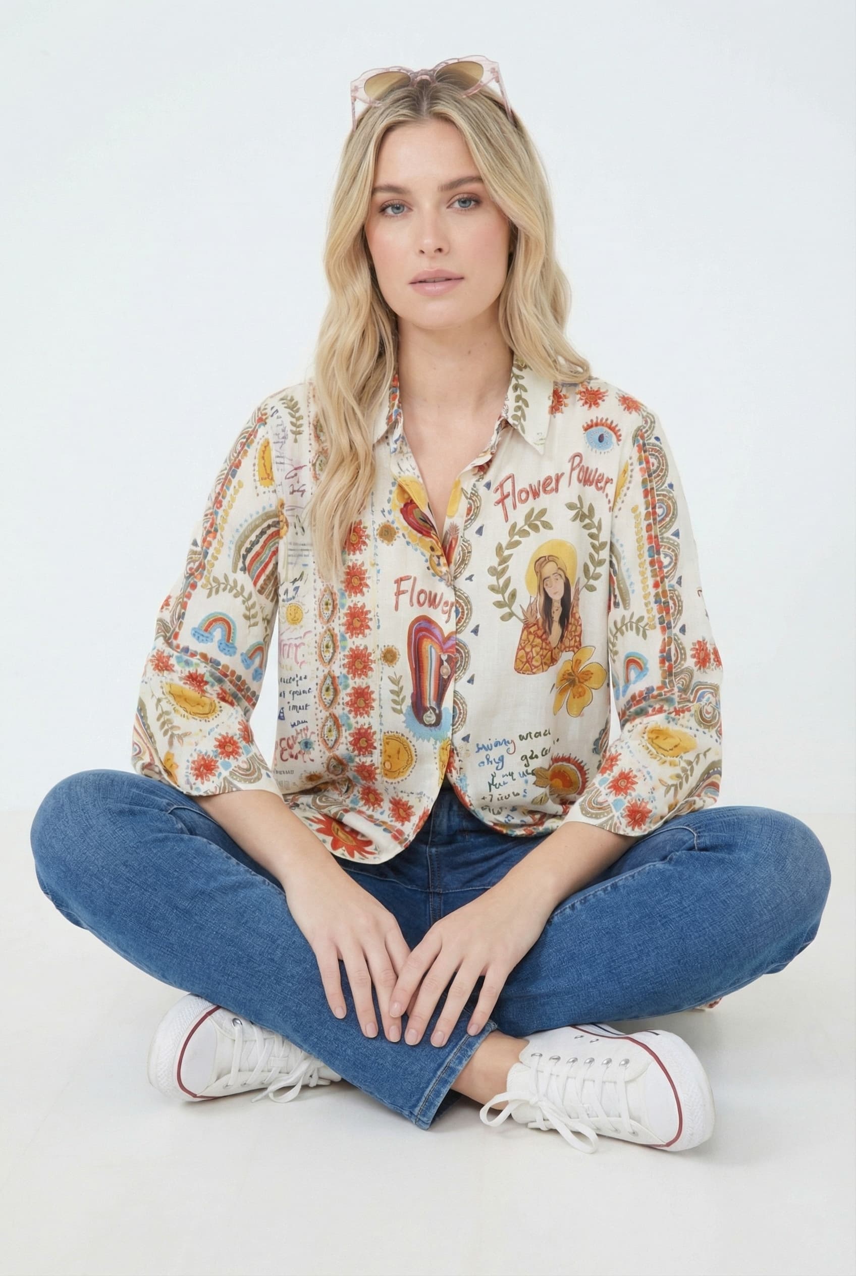 Chemise longue en imprime motif “peace and love”