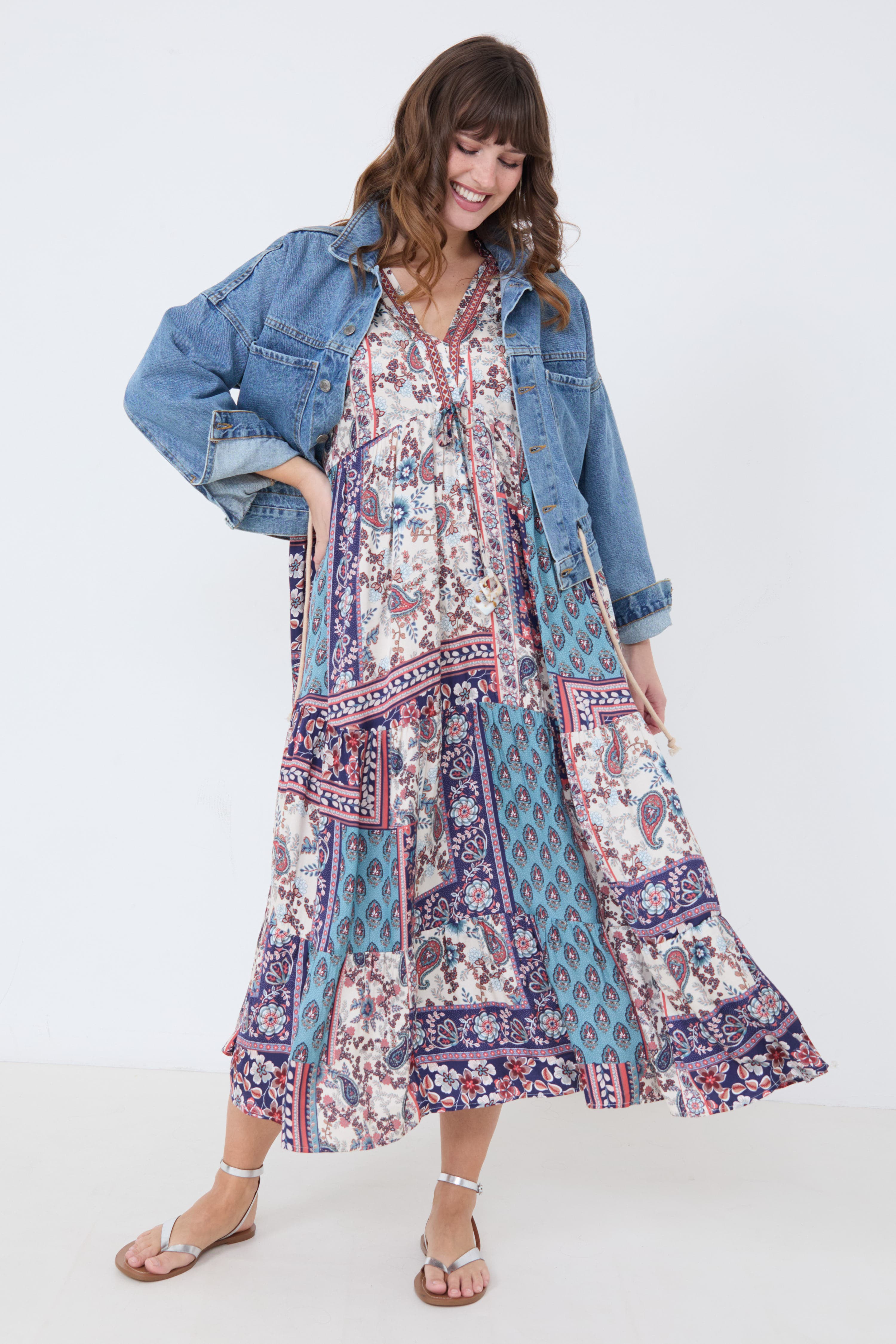 Robe longue style bohème en viscose fluide ecovéro